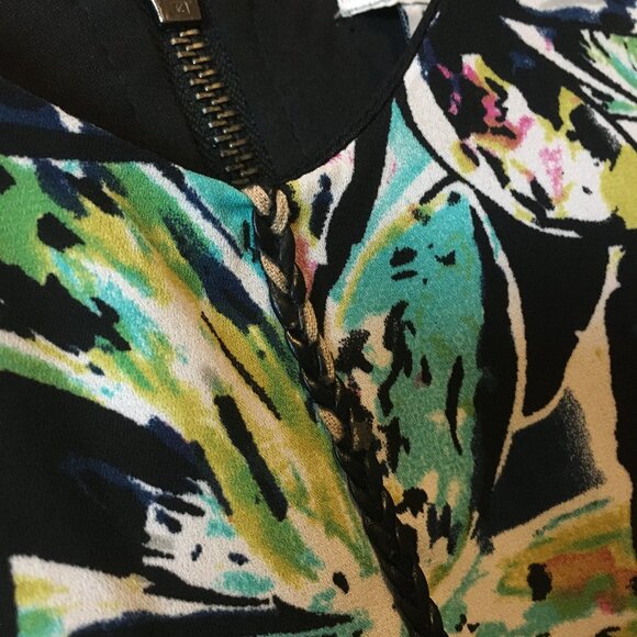 Faux Leather Braided Trim Summer Batik Print Inspired Dress - Picture 8 of 16